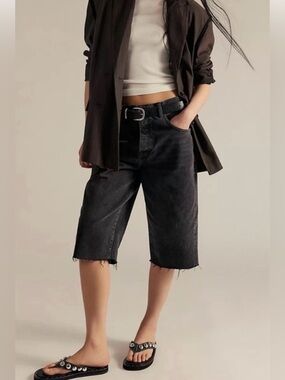 Free People We The Free Jam Session Relaxed Capri Jeans 31 Black Raw Hem NWT